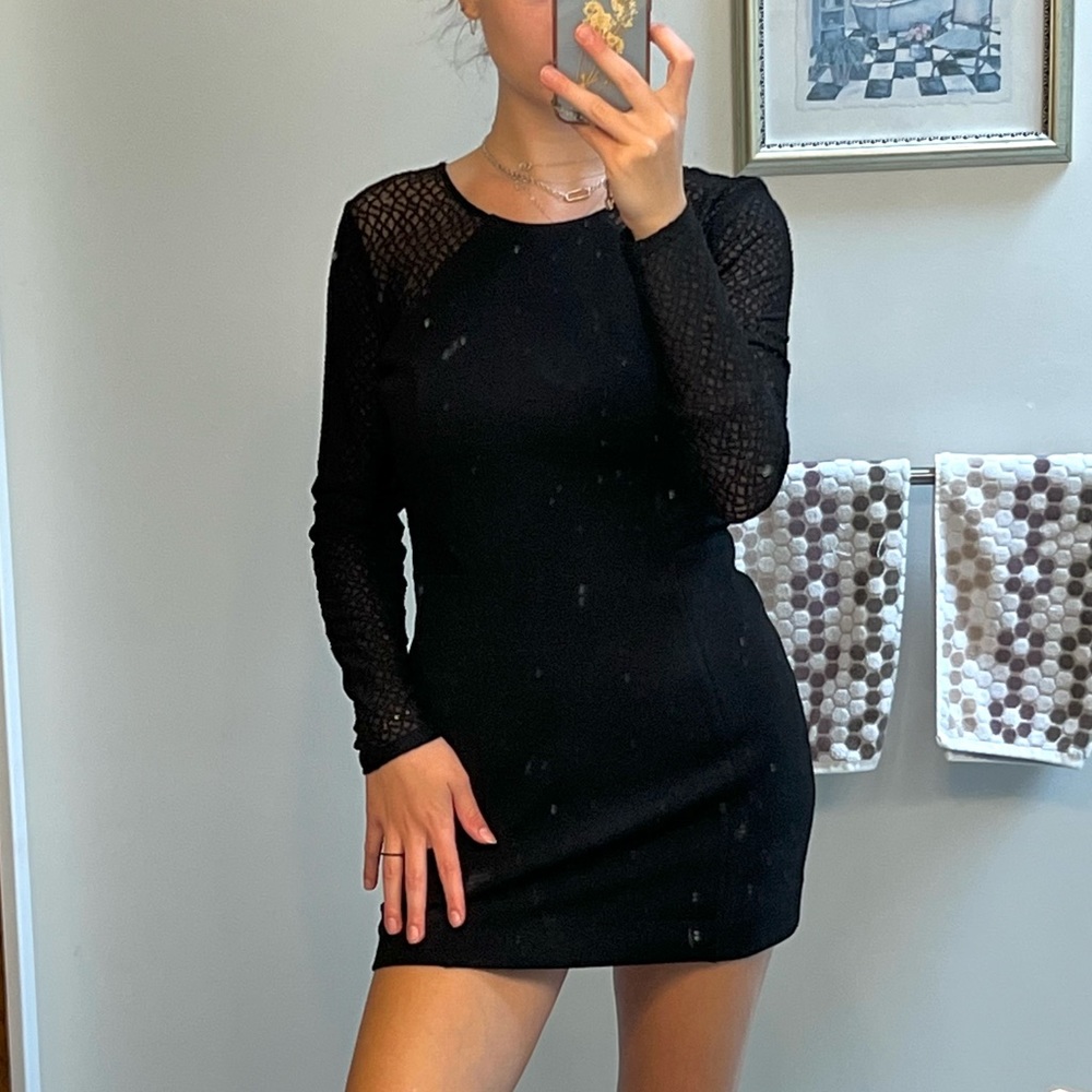 Guess Black Long Sleeve Cocktail Dress